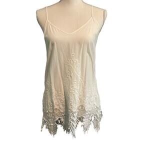 NWOT Acemi White Embroidered Camisole Blouse Spaghetti Strap Medium